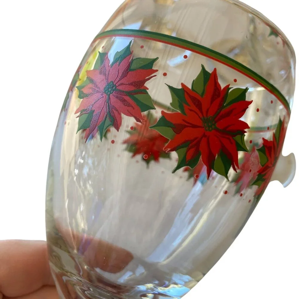 Vintage Libbey Christmas poinsettia glasses goblets wine water flower dinnerware